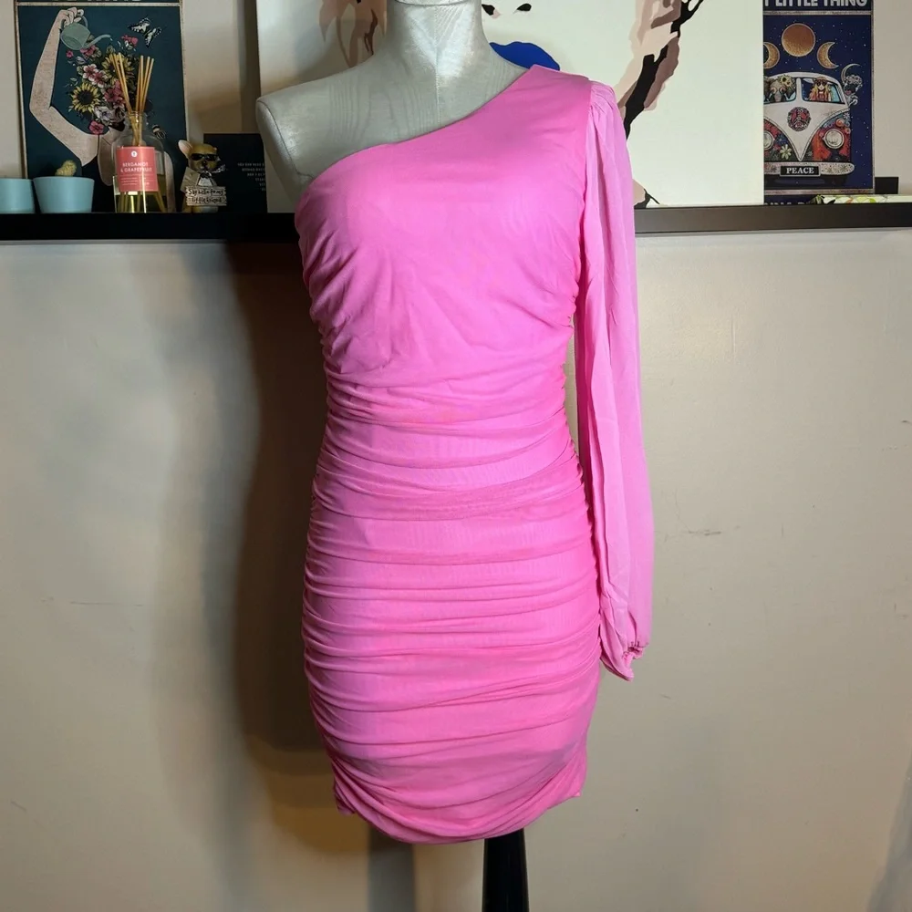 Hello Molly One Shoulder Ruched Mini Dress Size 8 - Picture 1 of 8